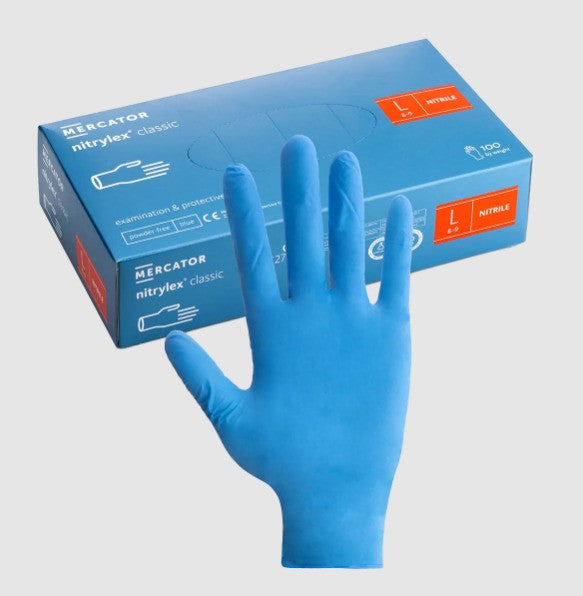 Mercator Nitrylex Classic Blue Nitrile Gloves (Size 9/10/XXL) - Pack of 100