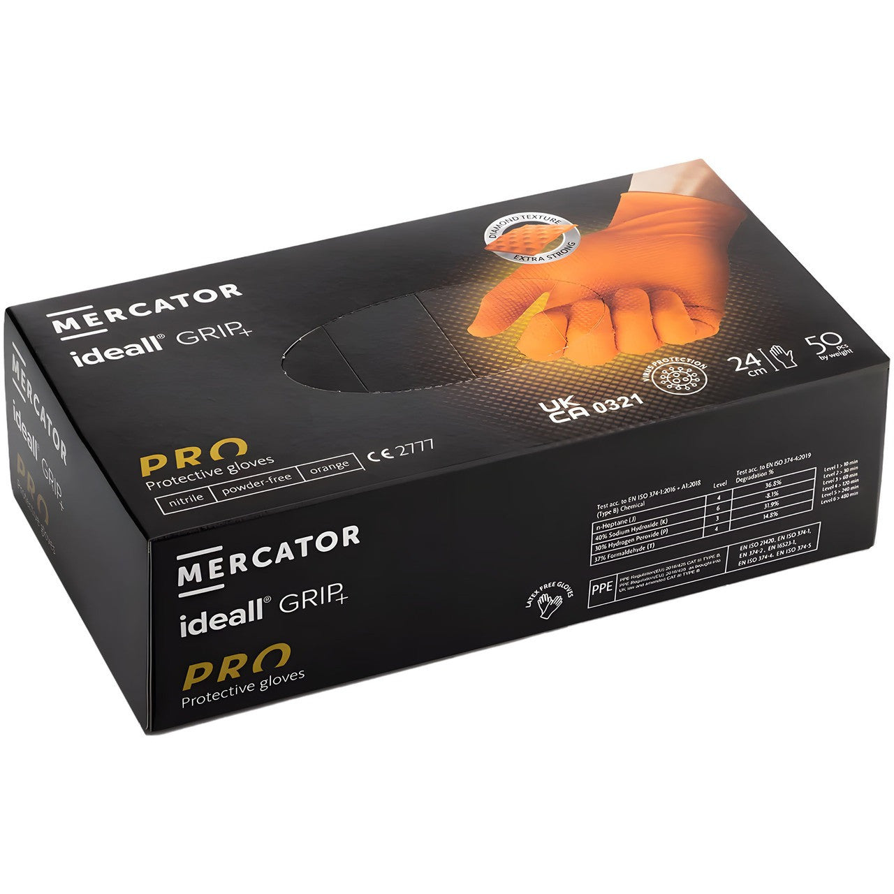 Mercator Ideall Grip Orange Nitrile Gloves Size 10 XL Pack of 50 RP300270Q5