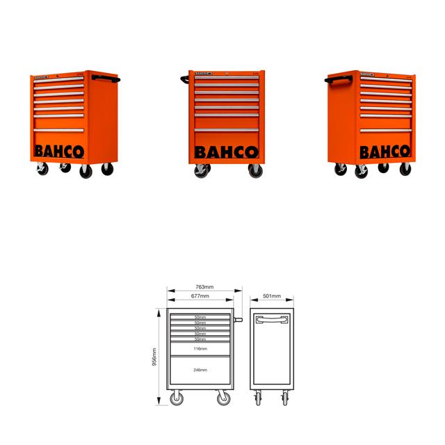 Bahco 7 Drawer Orange Tool Trolley Pro Roll Cab Workshop Storage 26" C75 1475K7