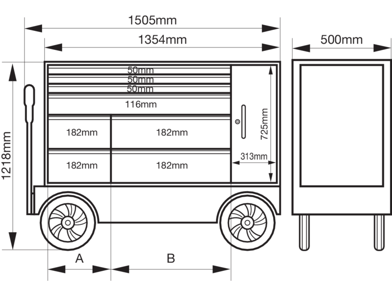 Bahco Tool Trolley 8 Drawers & Side Cab Workstation Big Wheels 53" 1475KXXL8CWTSS
